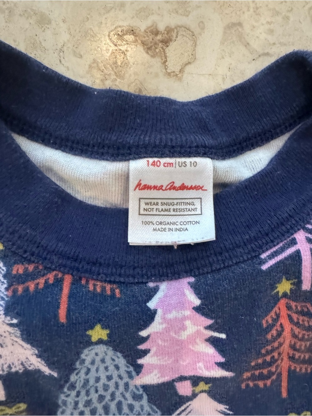 Hanna Andersson Navy Tee with Pink, Purple & Yellow Tree Print